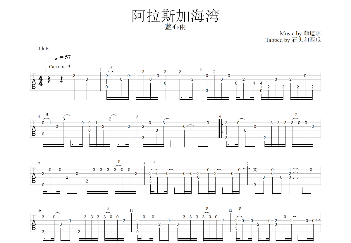 阿拉斯加海湾吉他谱预览图