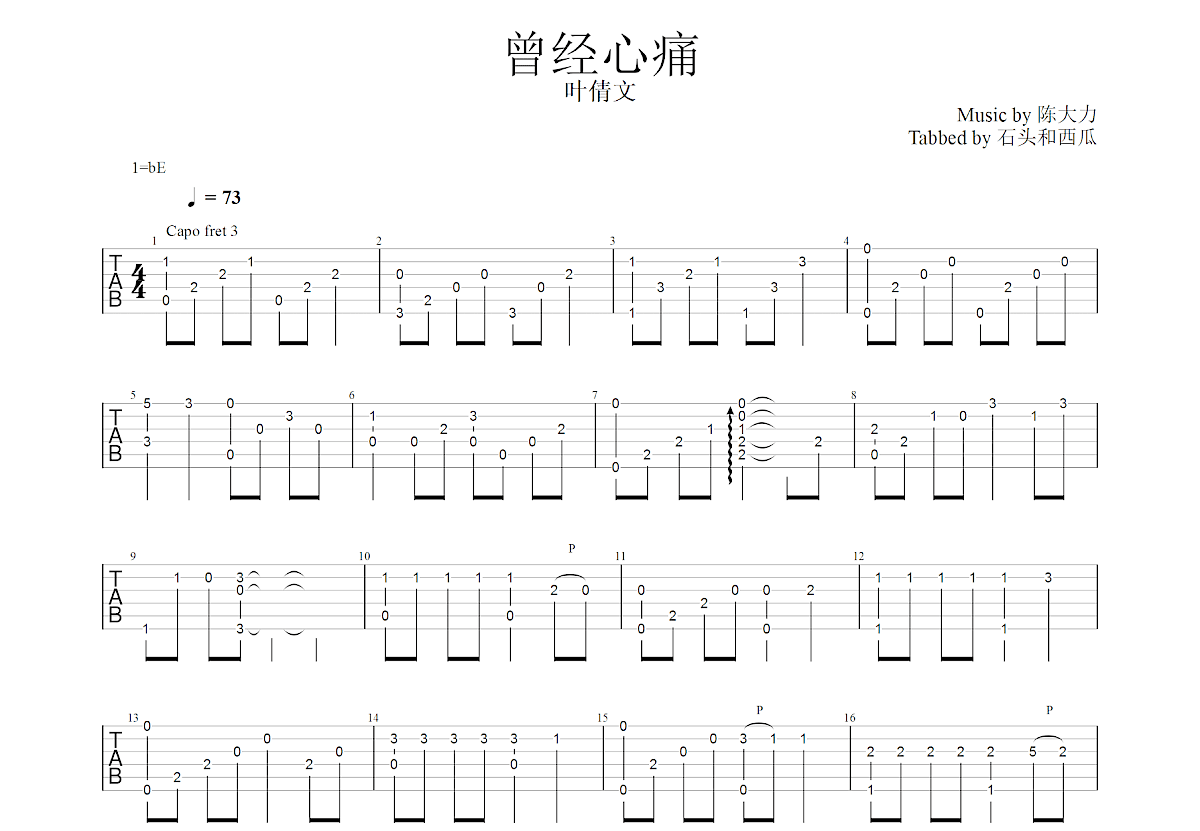 曾经心痛吉他谱预览图
