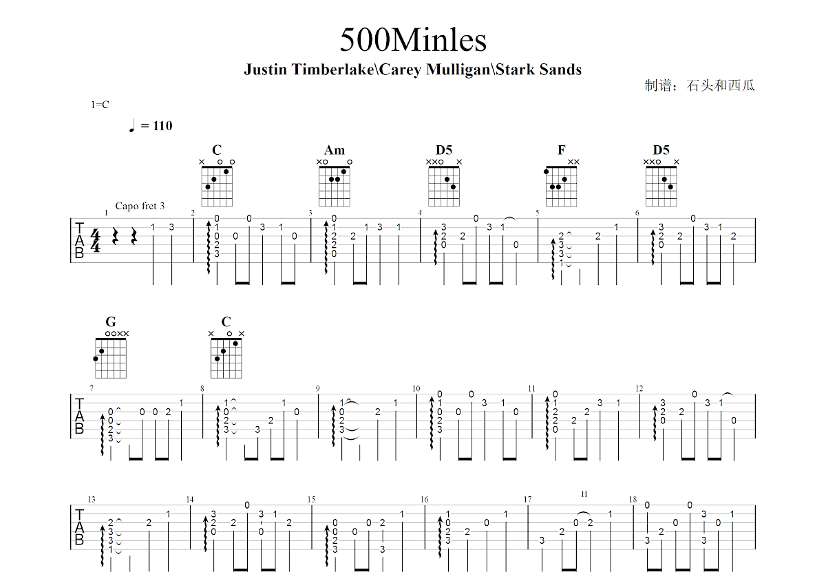 500Miles吉他谱预览图