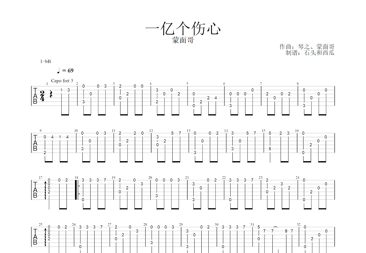 一亿个伤心吉他谱预览图