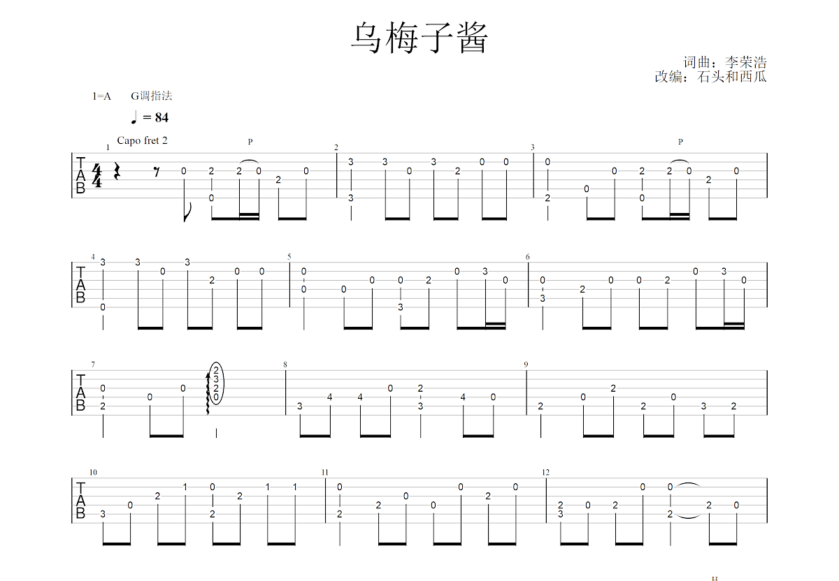 乌梅子酱吉他谱预览图