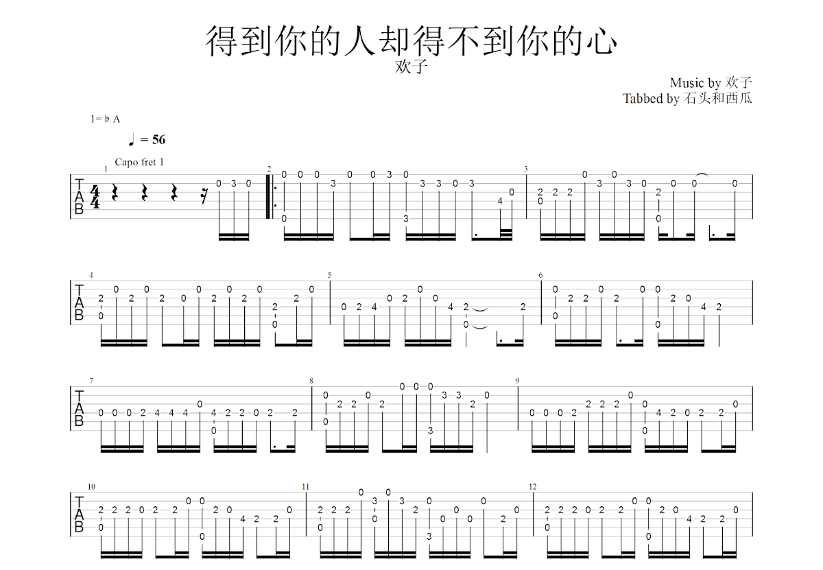 得到你的人却得不到你的心吉他谱预览图