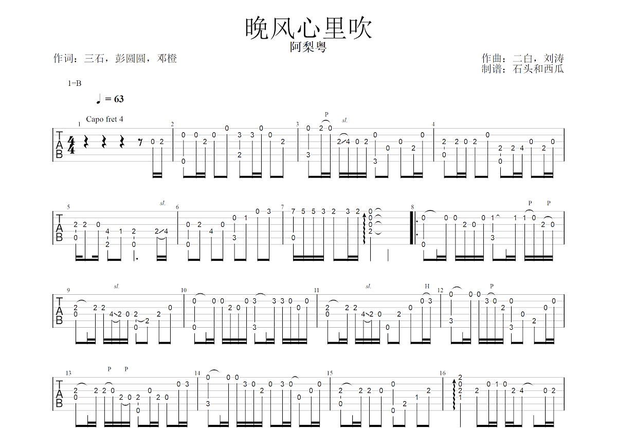 晚风心里吹吉他谱预览图