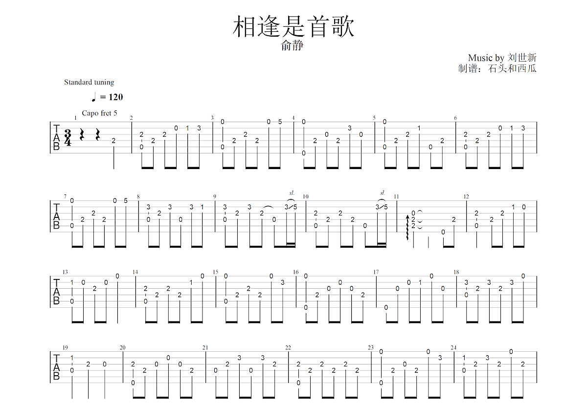 相逢是首歌吉他谱预览图