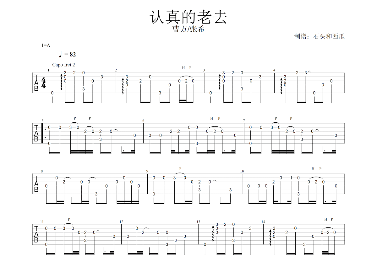认真的老去吉他谱预览图