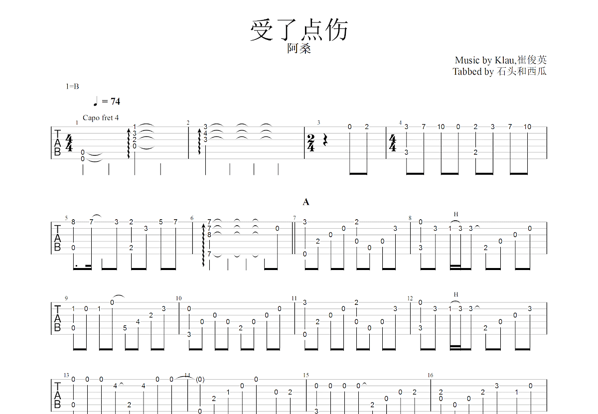 受了点伤吉他谱预览图