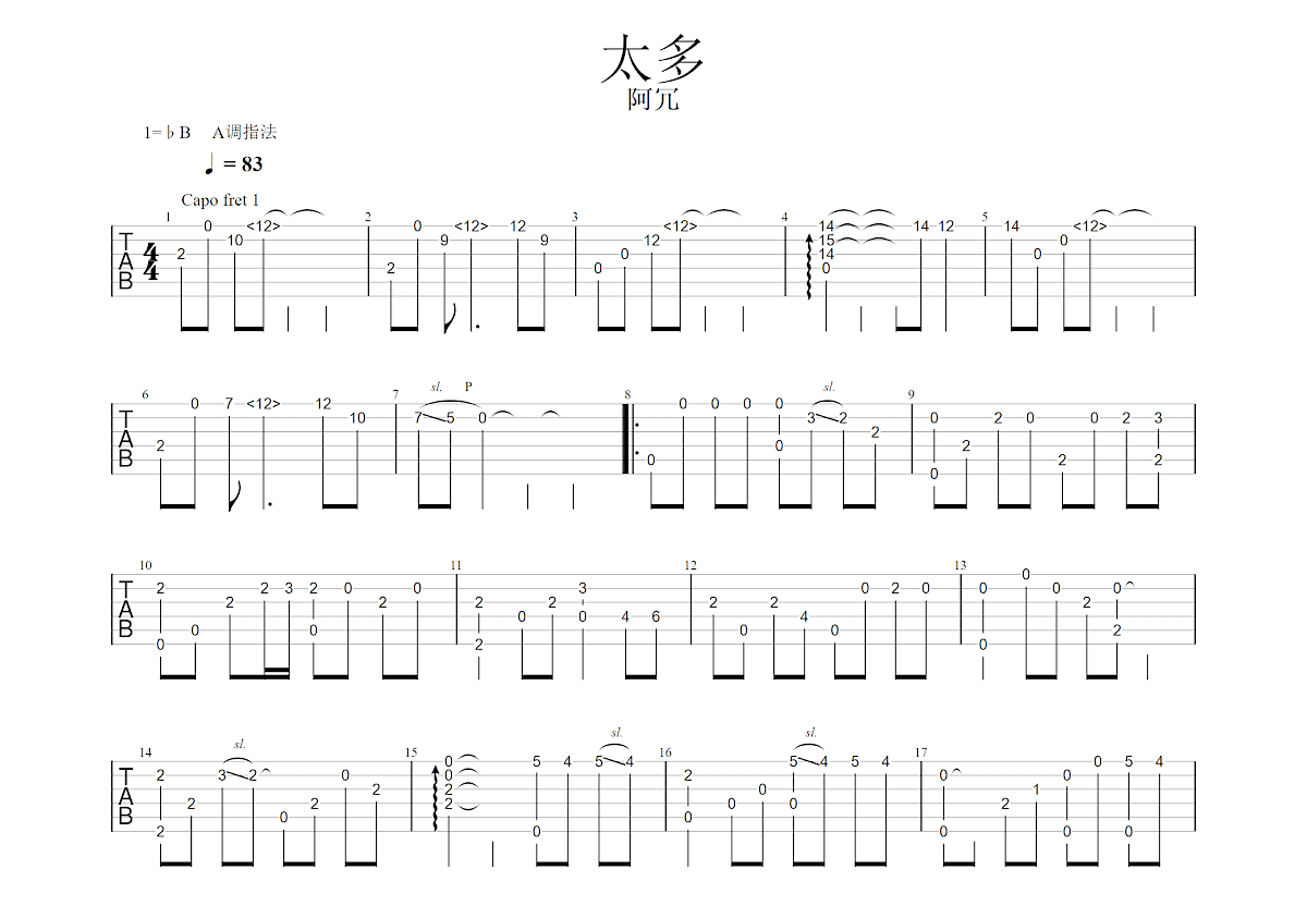 太多吉他谱预览图