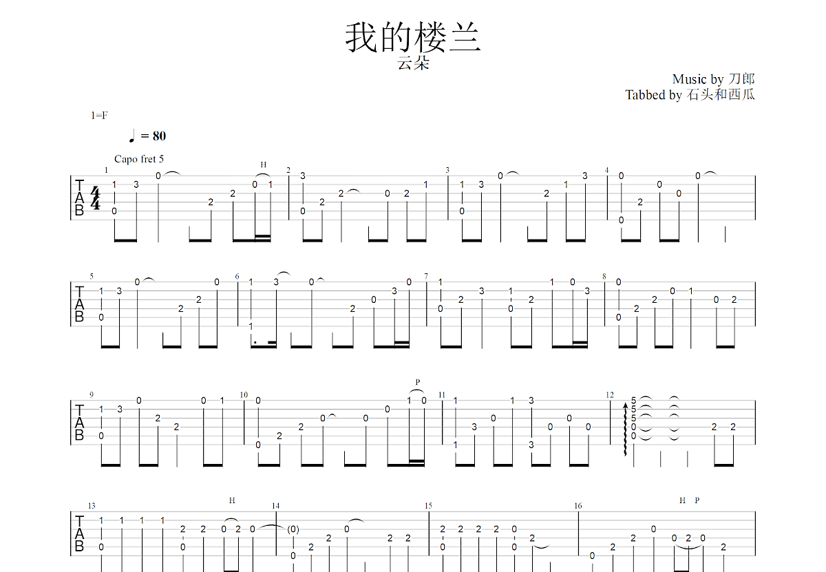 我的楼兰吉他谱预览图