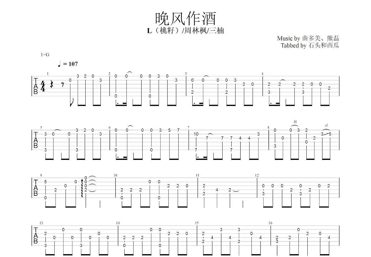晚风作酒吉他谱预览图
