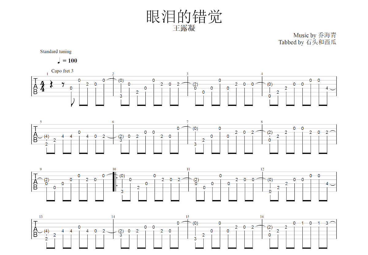 眼泪的错觉吉他谱预览图