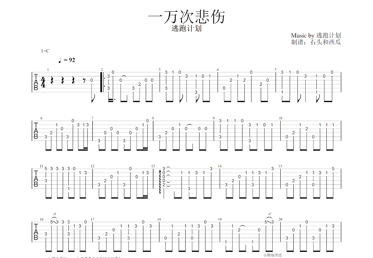 一万次悲伤吉他谱预览图