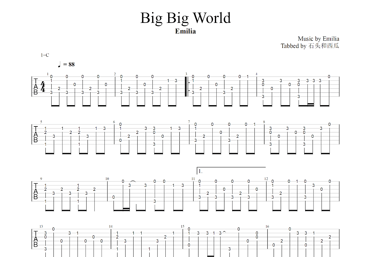 Big Big World吉他谱预览图