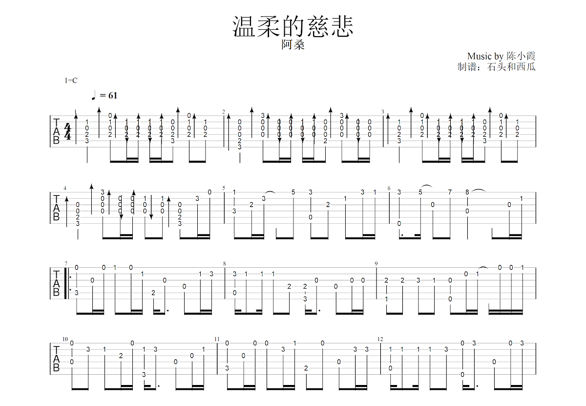 温柔的慈悲吉他谱预览图