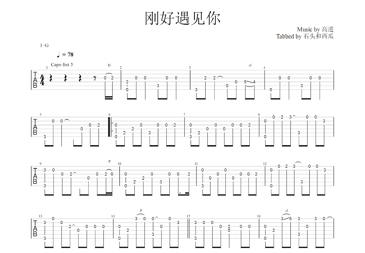 刚好遇见你吉他谱预览图