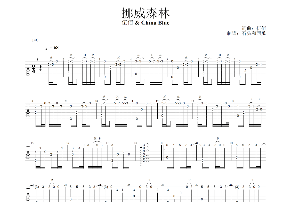 挪威森林吉他谱预览图