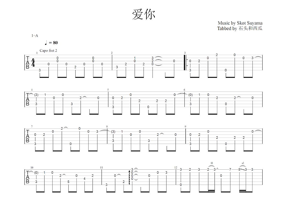 爱你吉他谱预览图