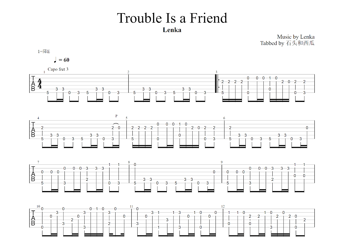 Trouble Is a Friend吉他谱预览图