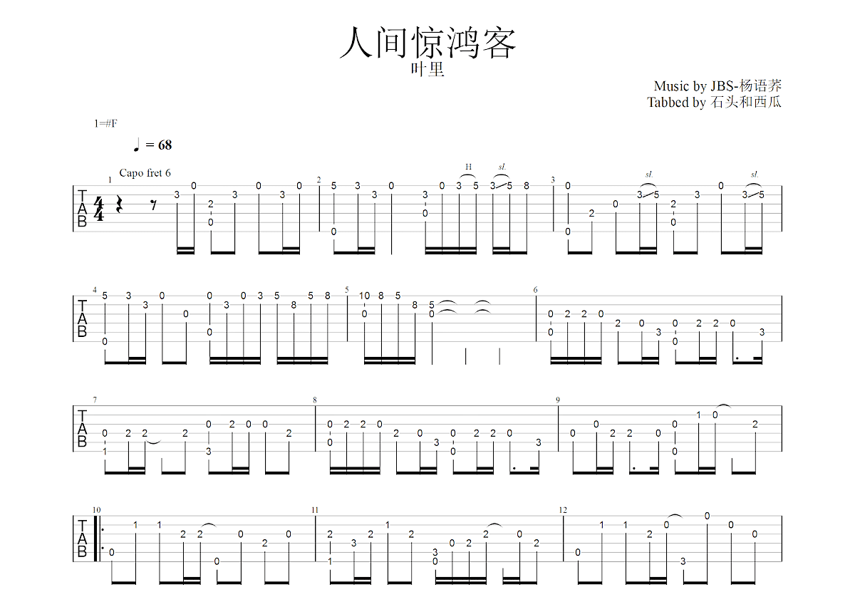 人间惊鸿客吉他谱预览图