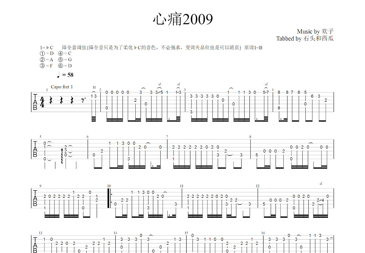 心痛2009吉他谱预览图