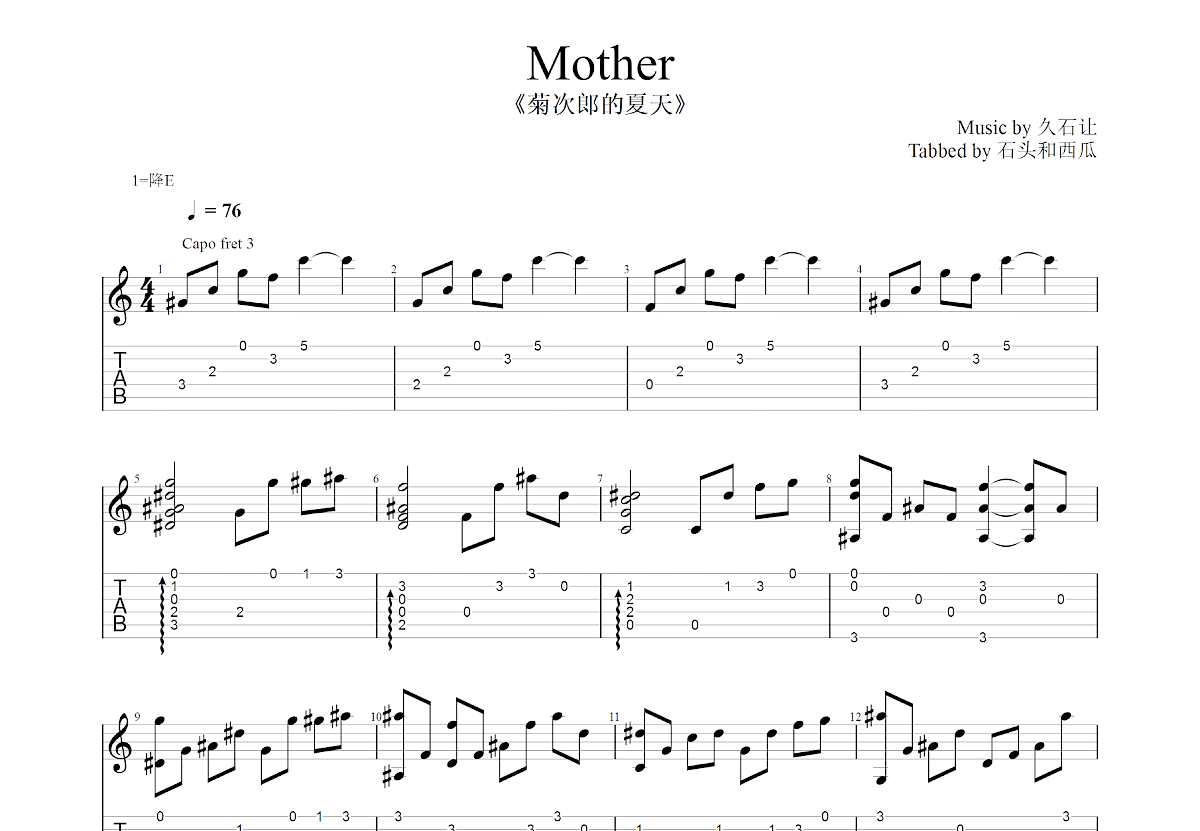 Mother吉他谱预览图