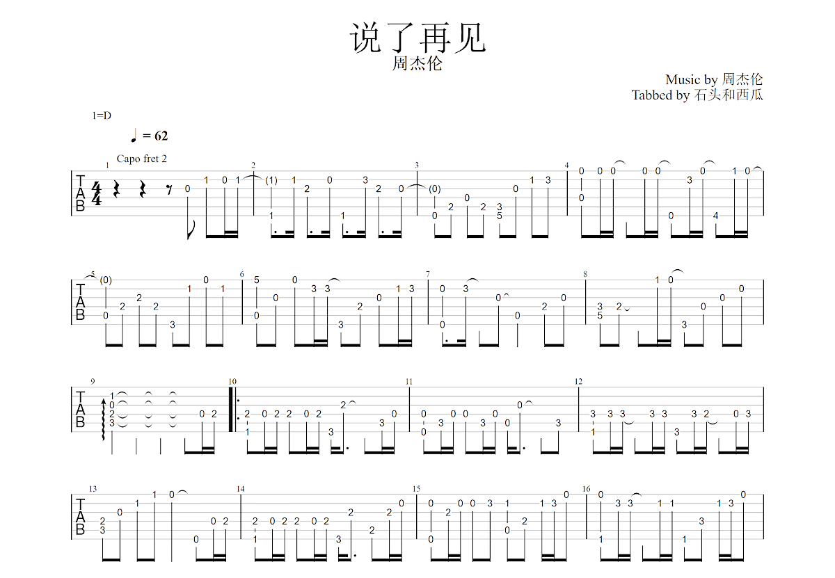 说了再见吉他谱预览图