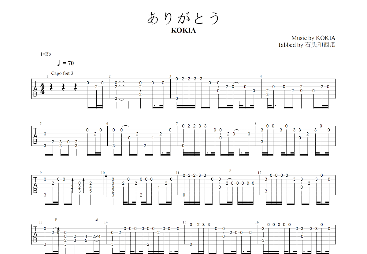 ありがとう…吉他谱预览图