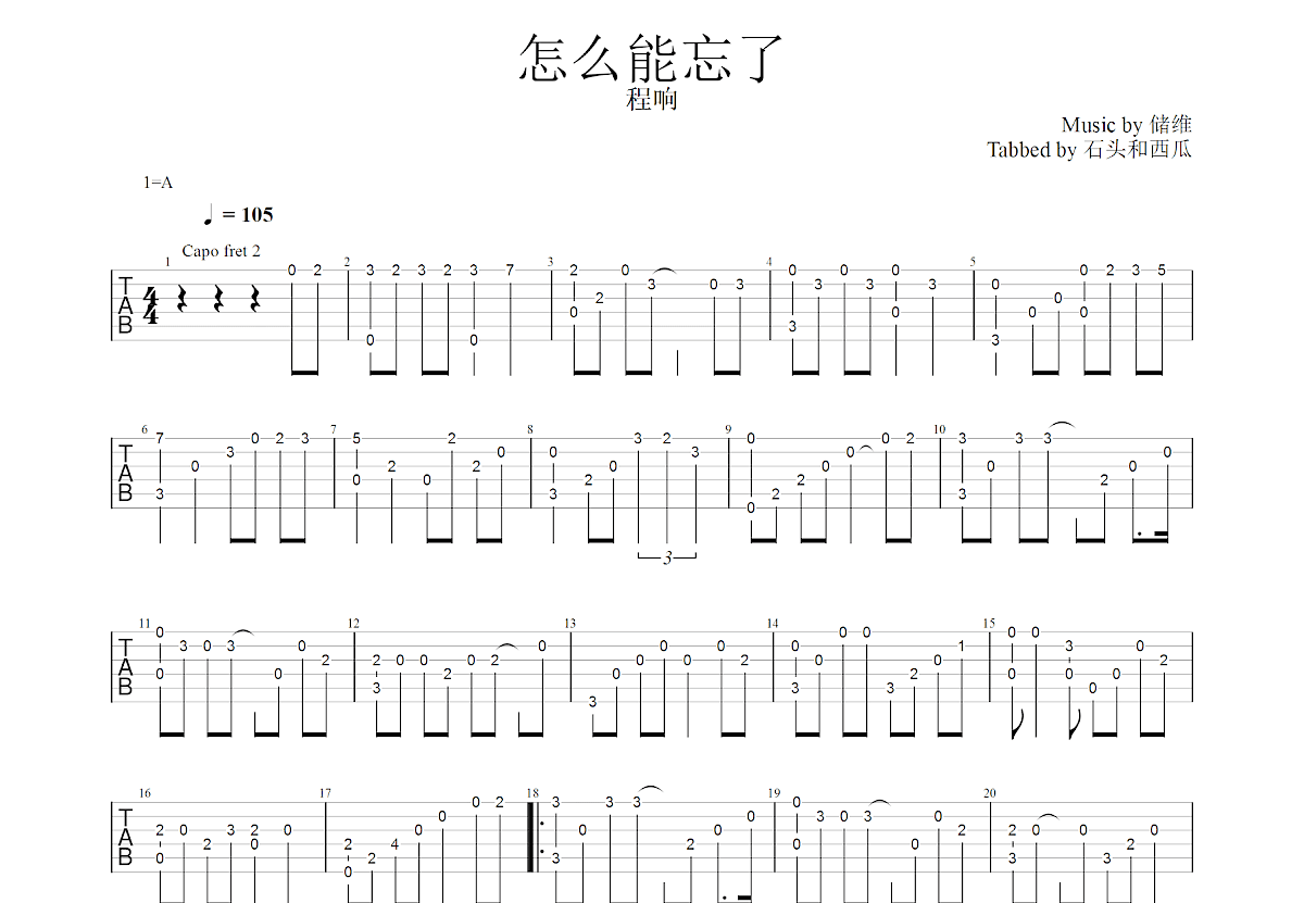 怎么能忘了吉他谱预览图