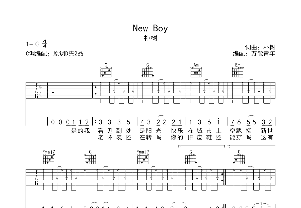 NEW BOY吉他谱预览图