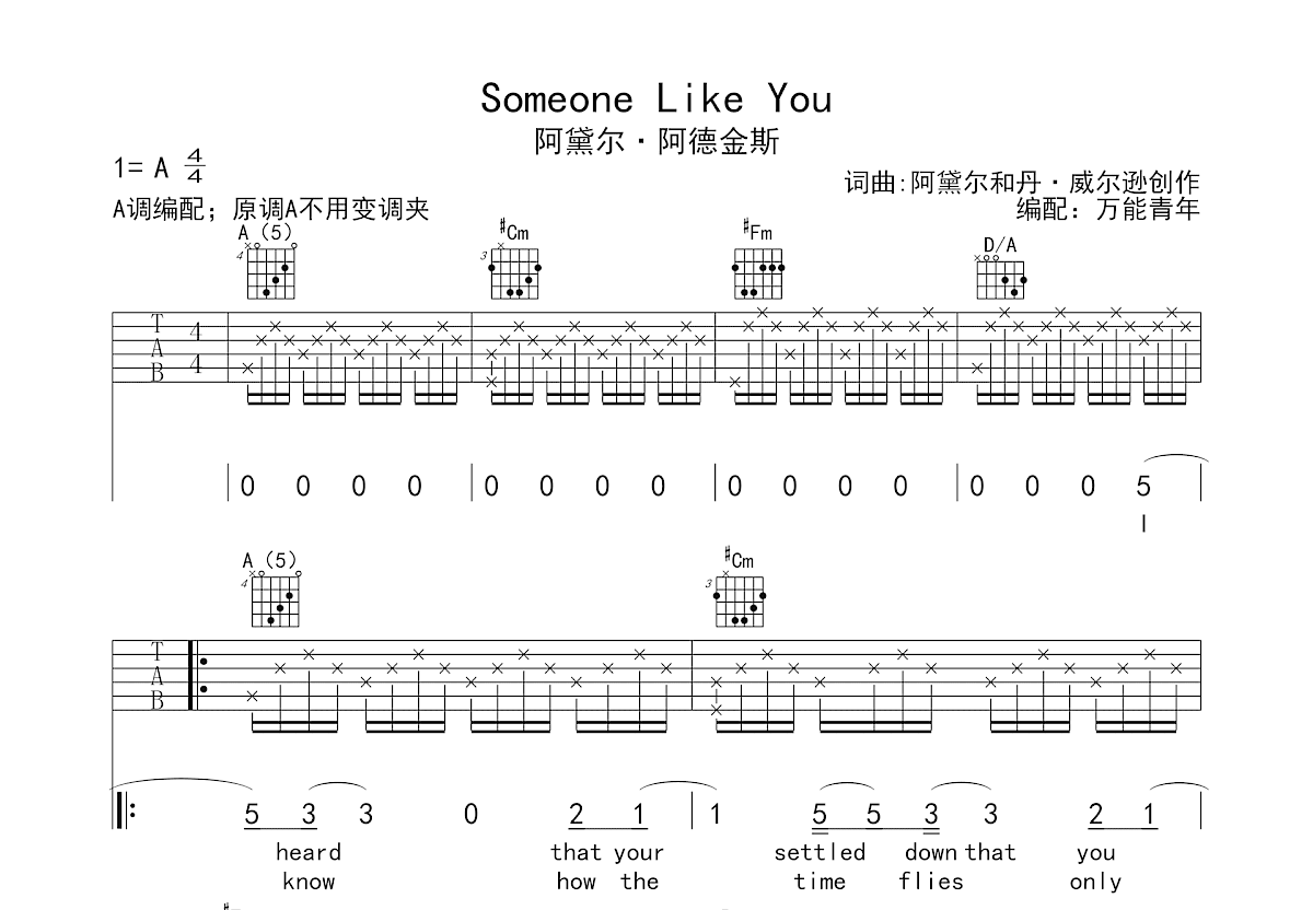 Someone Like You吉他谱预览图