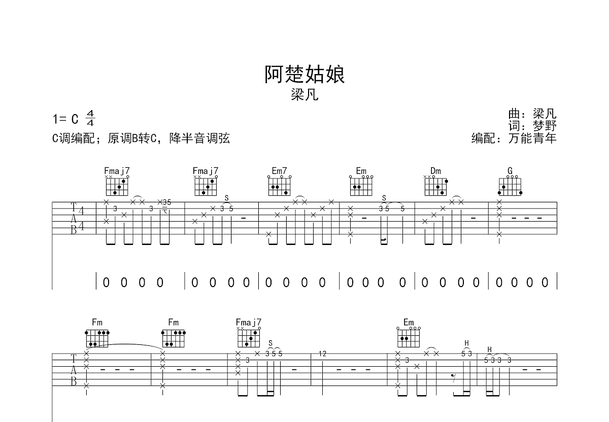 阿楚姑娘吉他谱预览图