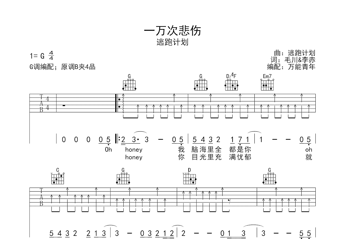 一万次悲伤吉他谱预览图