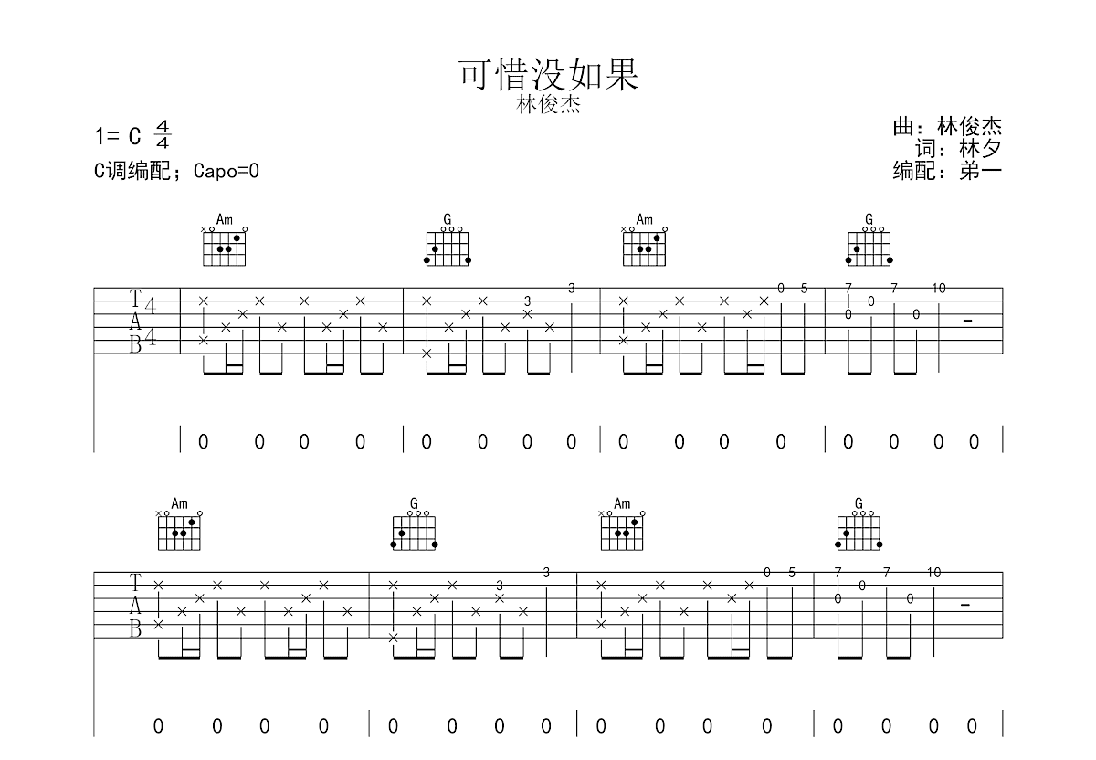 可惜没如果吉他谱预览图