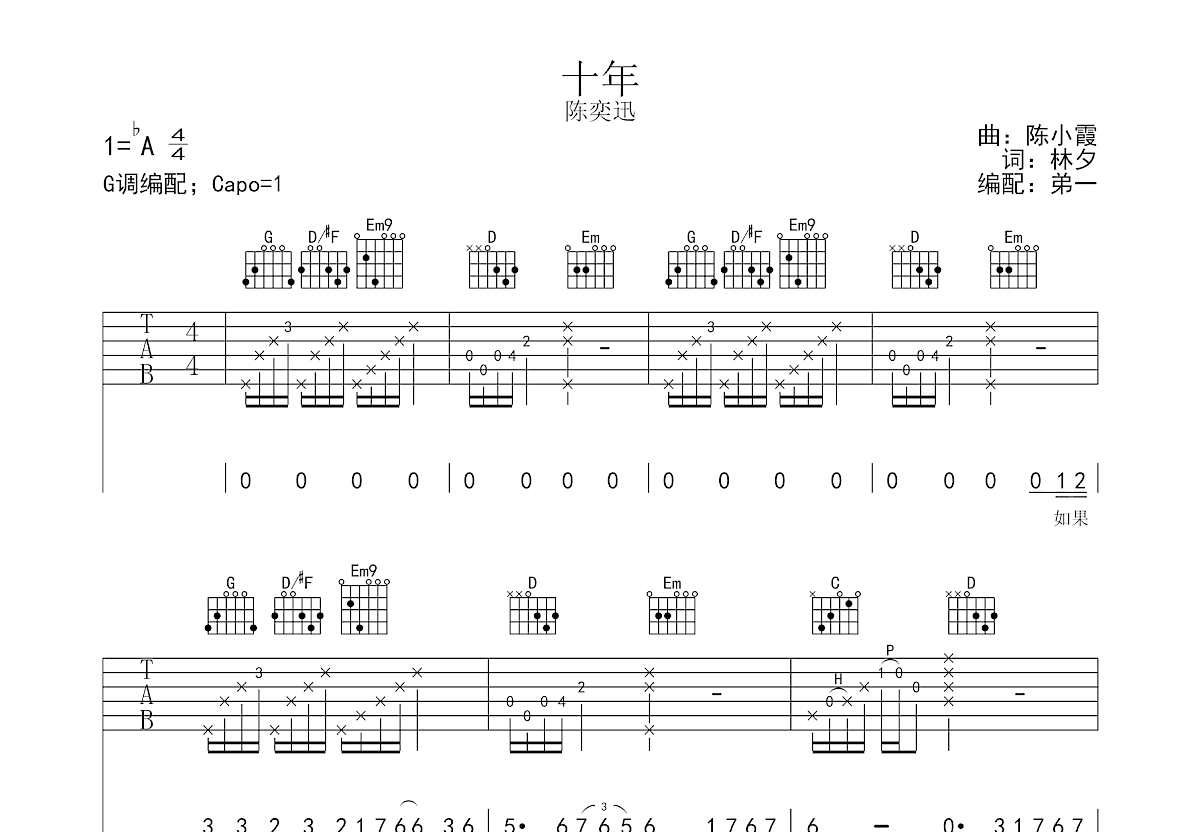 十年吉他谱预览图