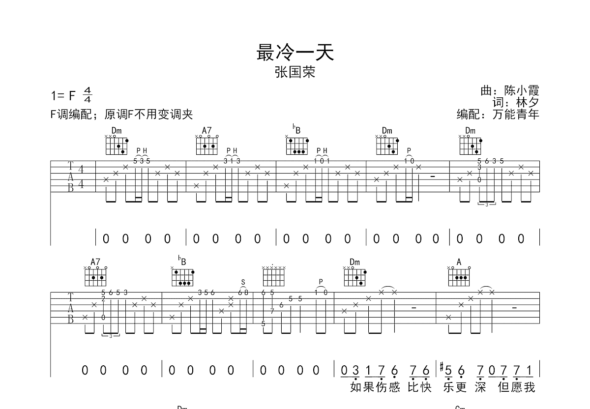 最冷一天吉他谱预览图