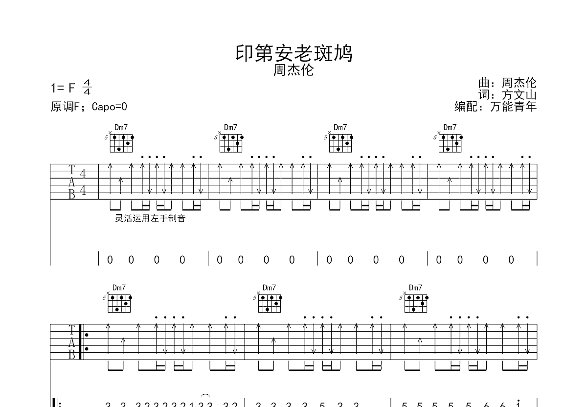 印第安老斑鸠吉他谱预览图