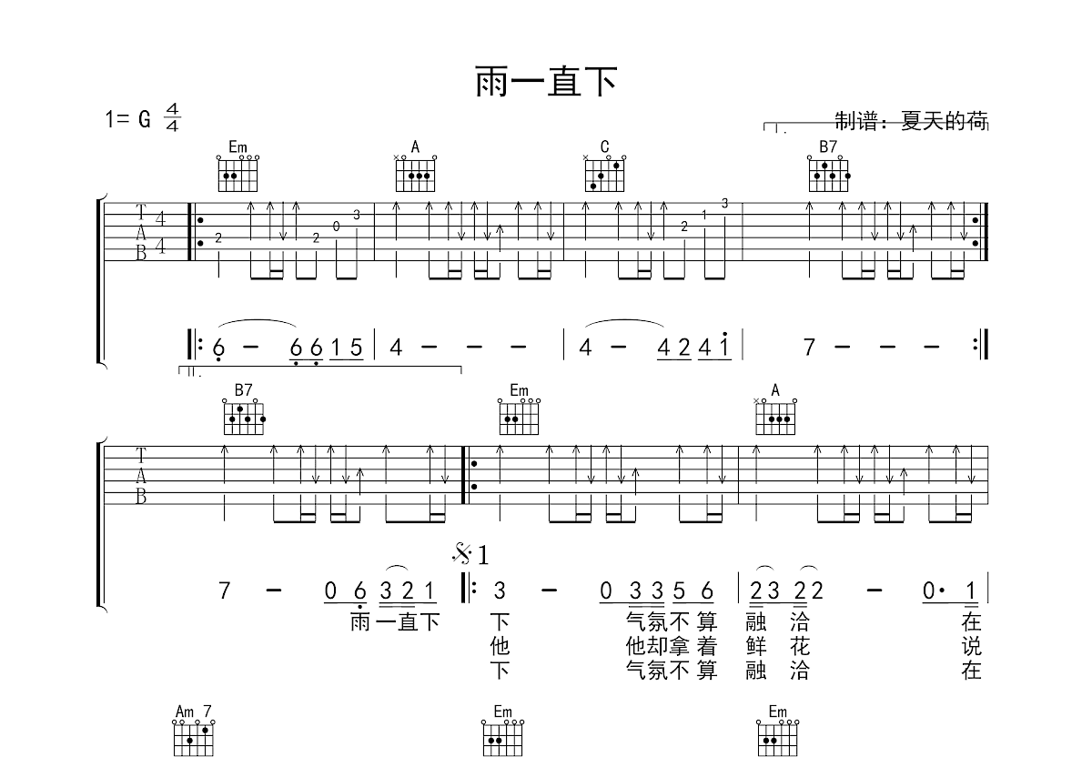 雨一直下吉他谱预览图