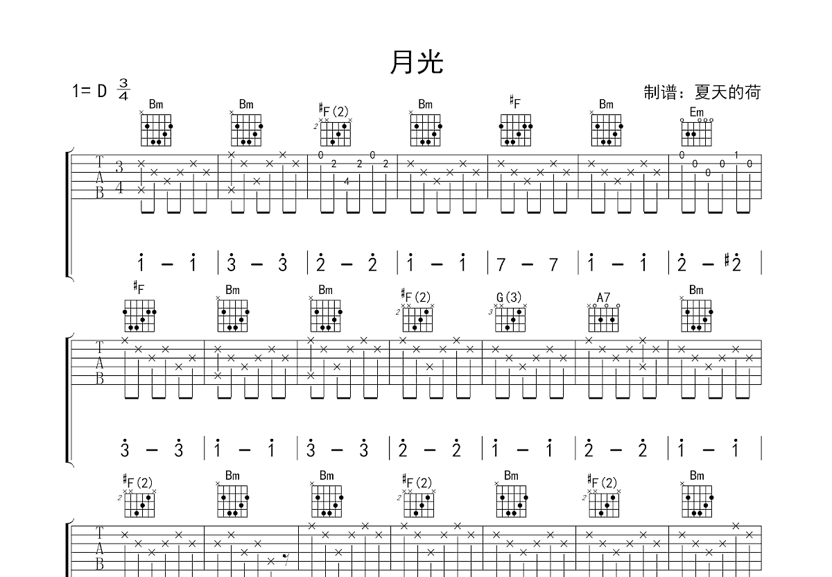 月光吉他谱_费尔南德·索尔_D调指弹 - 吉他世界