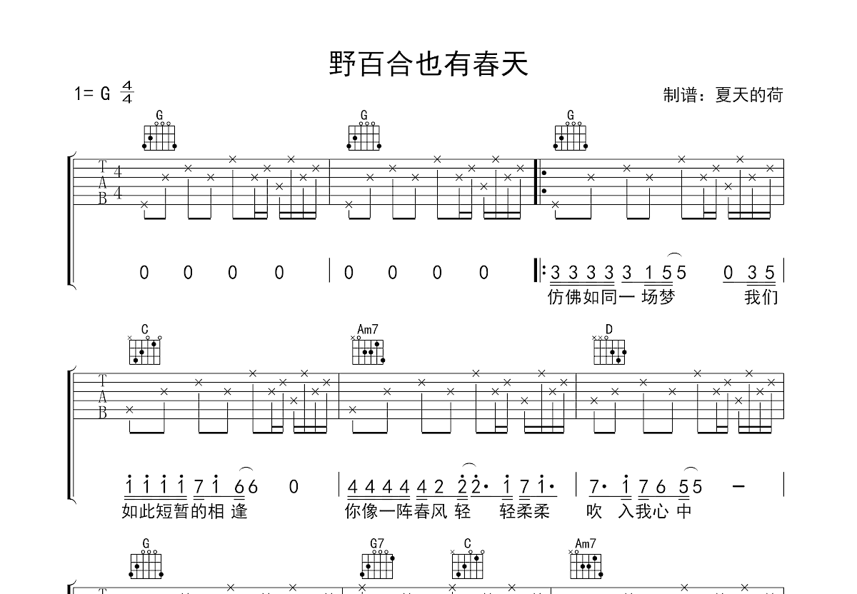 野百合也有春天吉他谱预览图