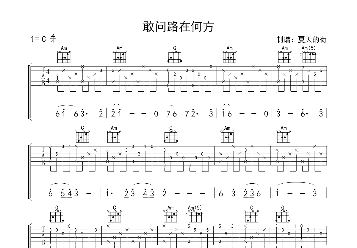 敢问路在何方吉他谱预览图