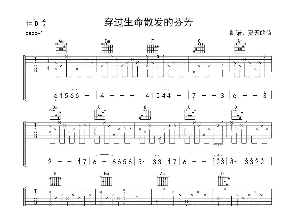 穿过生命散发的芬芳吉他谱预览图