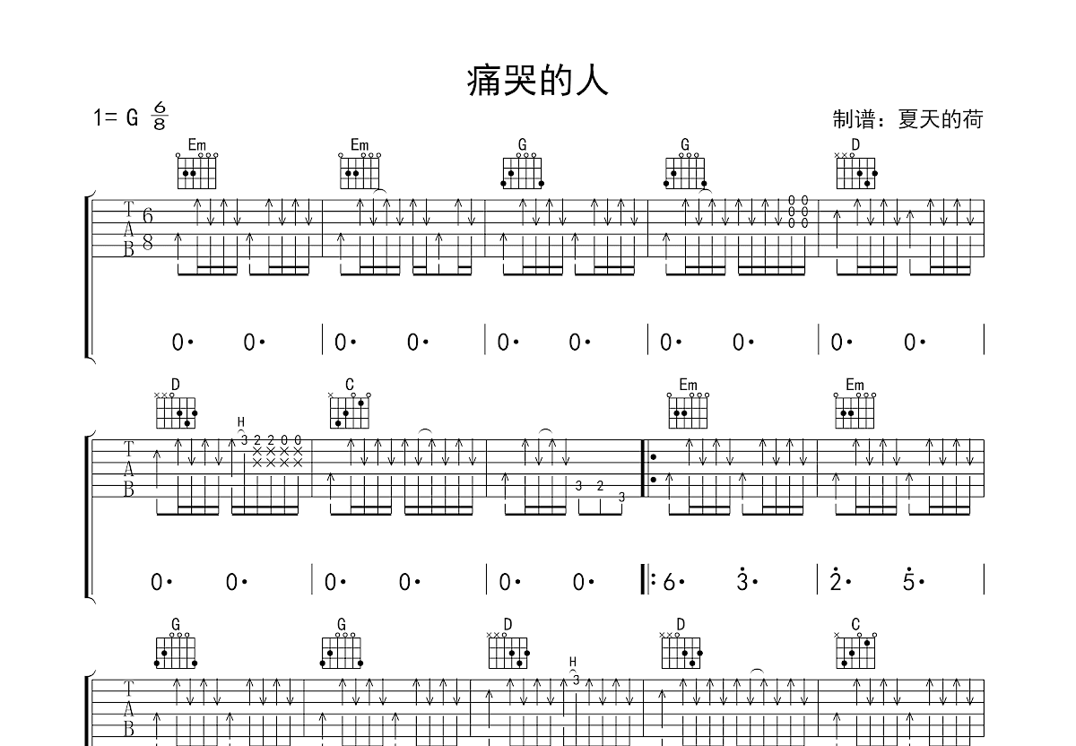 痛哭的人吉他谱预览图