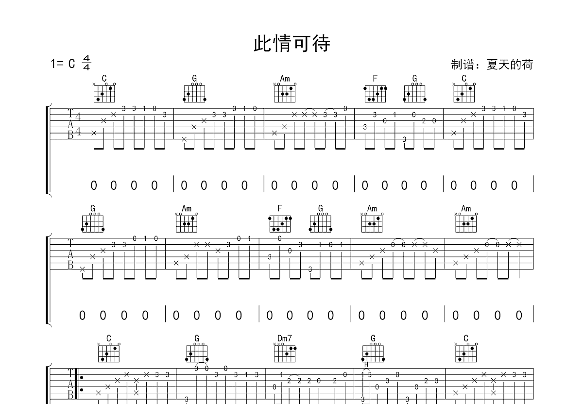 此情可待吉他谱_Richard Marx_C调指弹