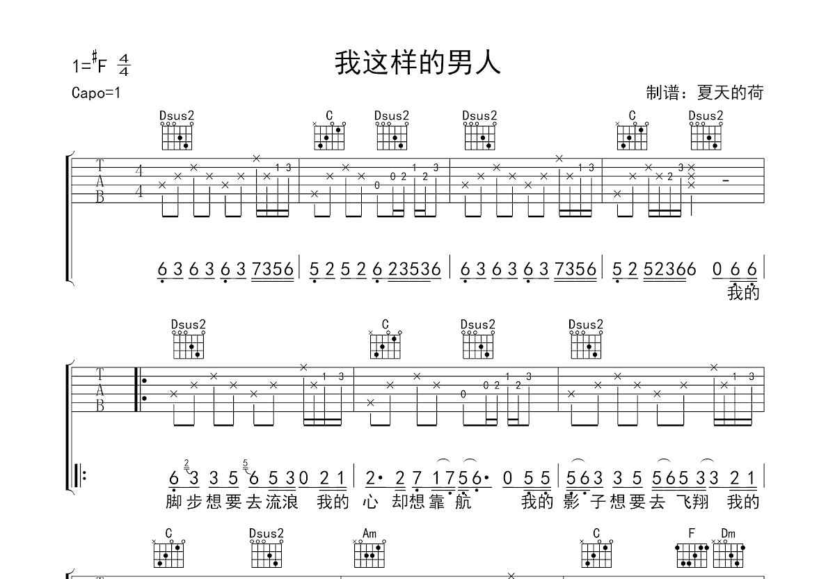 我这样的男人吉他谱预览图