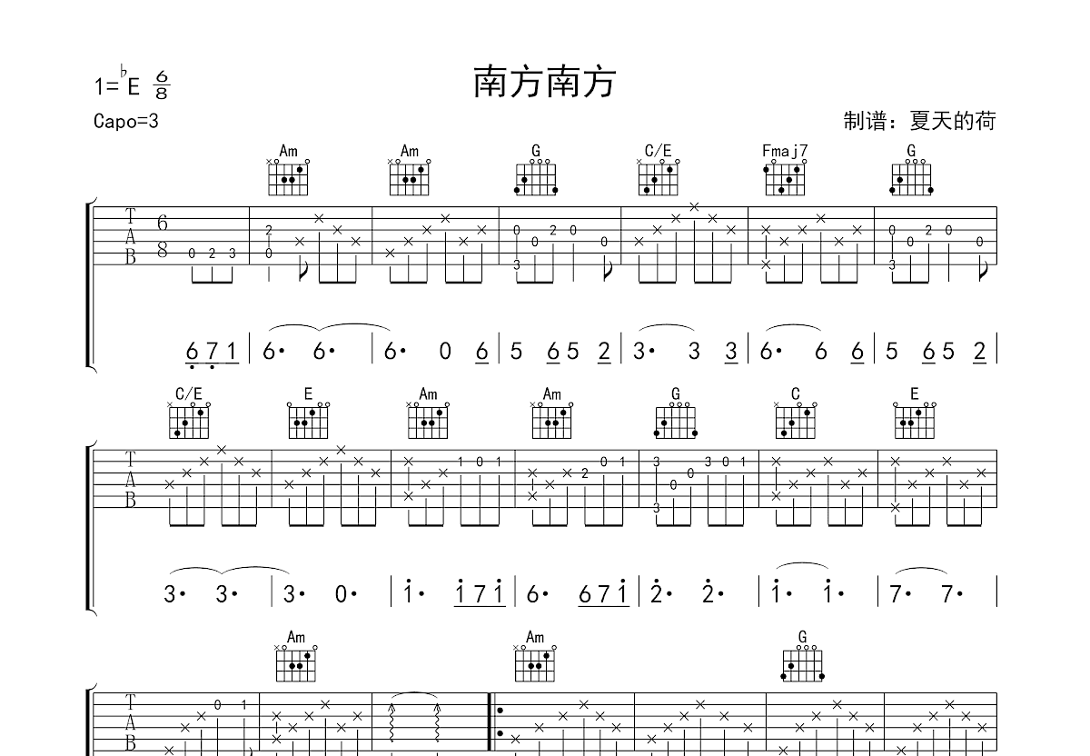 南方南方吉他谱预览图