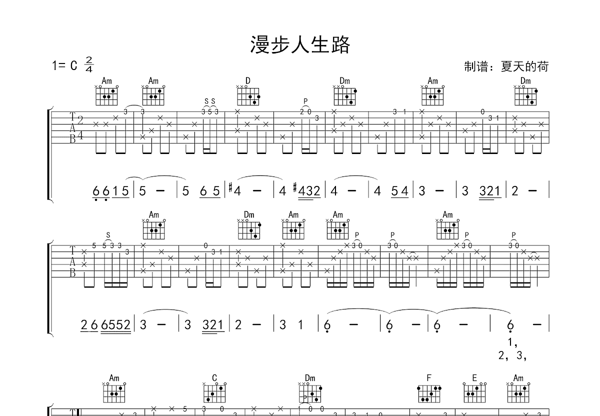 漫步人生路吉他谱预览图