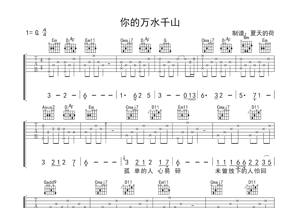 你的万水千山吉他谱预览图