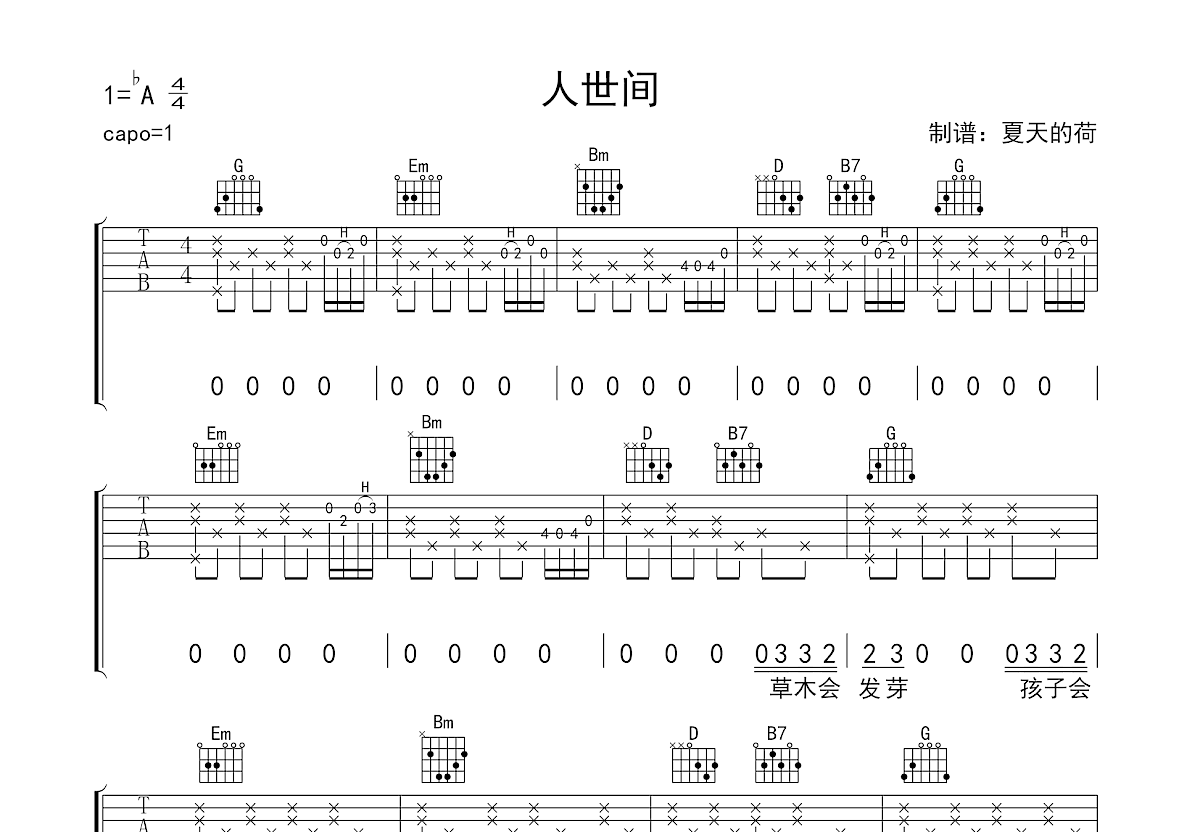 人世间吉他谱预览图