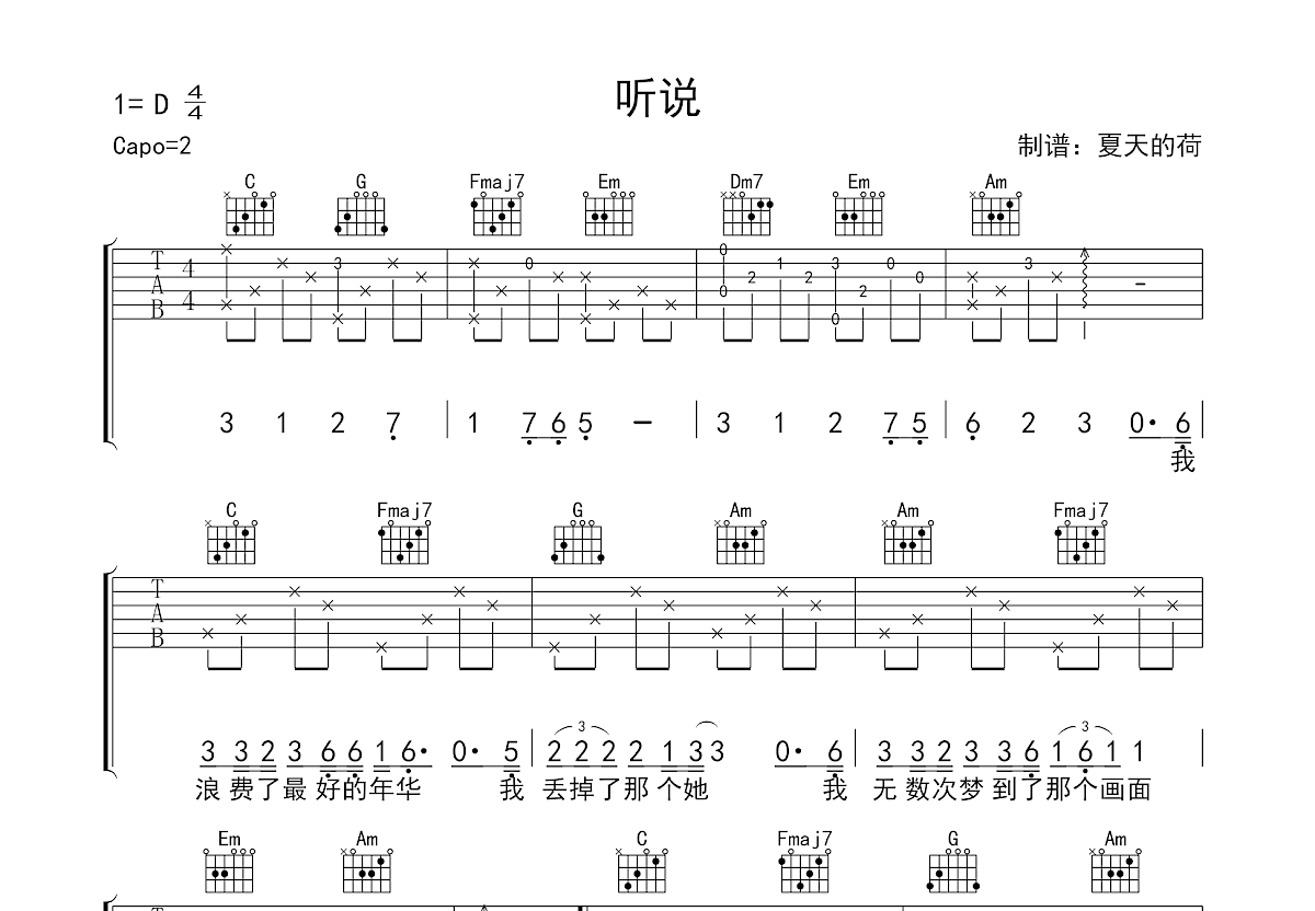 听说吉他谱预览图