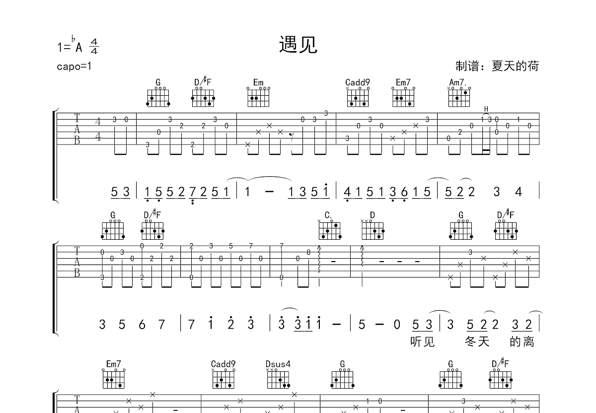 遇见吉他谱预览图