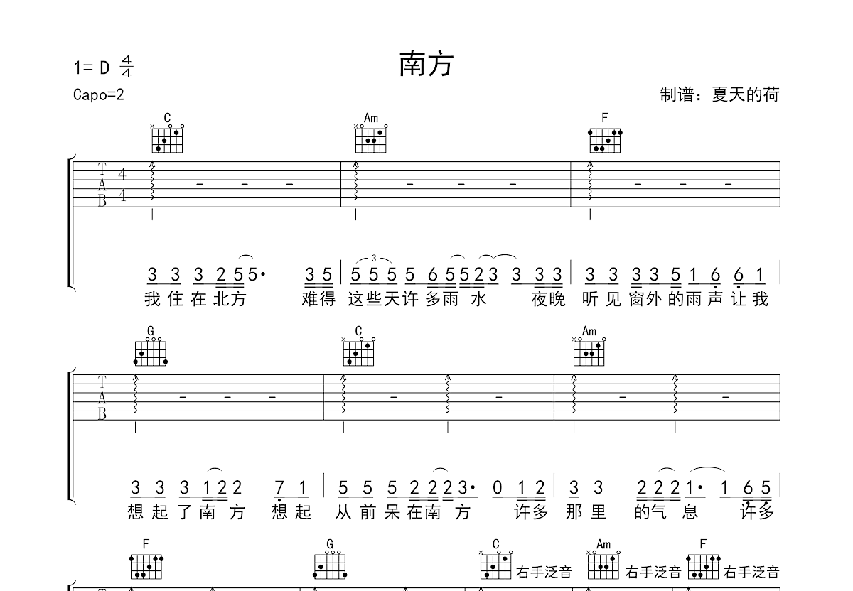 南方吉他谱预览图